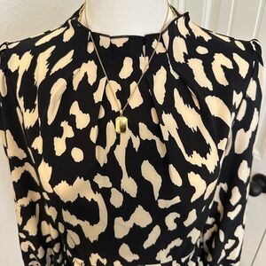 Elegant Long Sleeve Black and Cream Dress